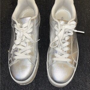 Metallic Silver Low-Top Sneakers